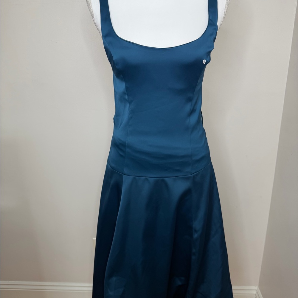 Zara Teal Satin Scoop-Neck Midi Dress - Picture 2 of 9